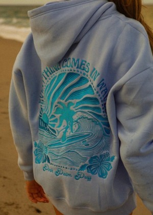 Blue Pink Palm Puff Everything Comes in Waves Hoodie | US-PYIEF2603