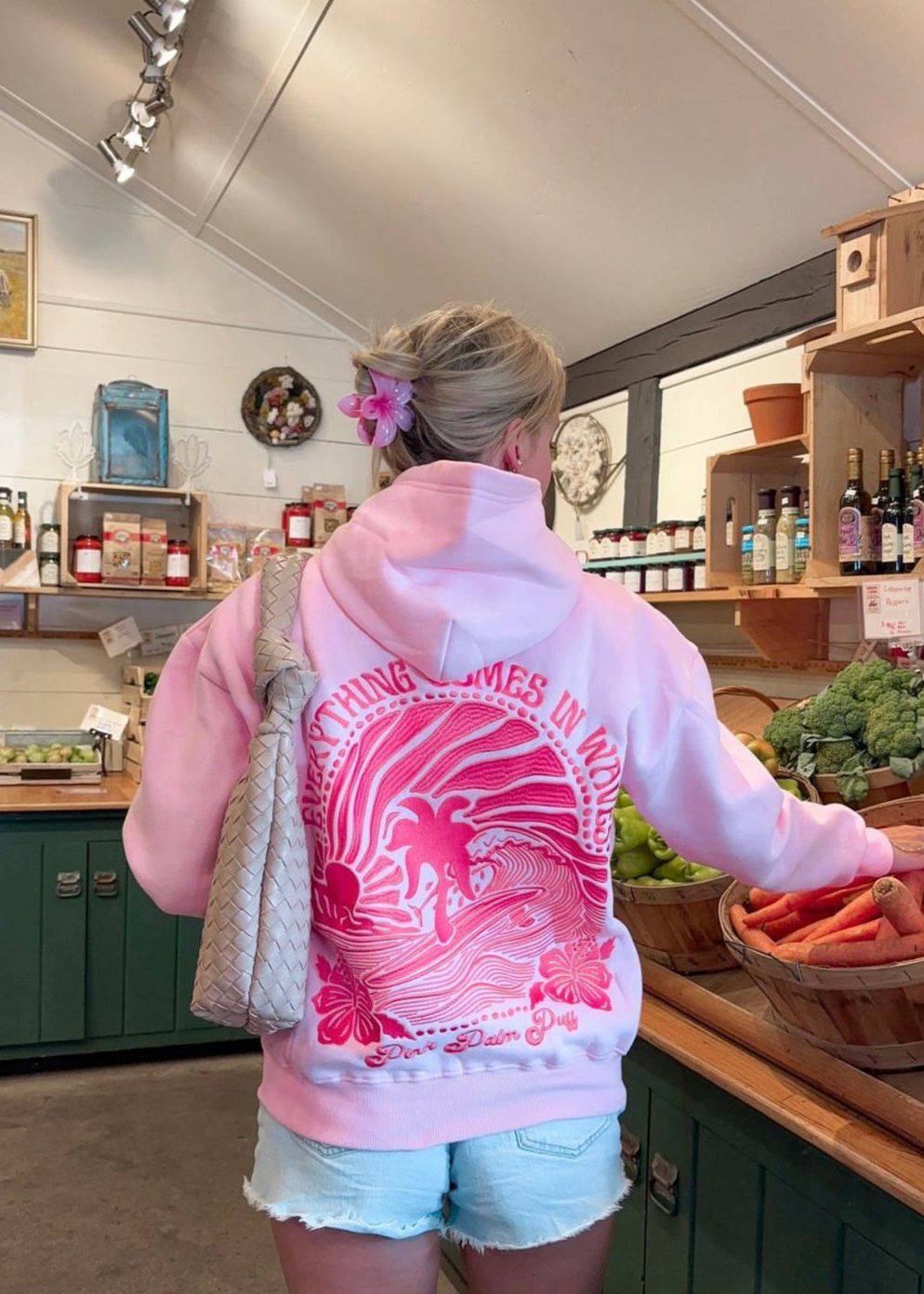 Pink Pink Palm Puff Everything Comes in Waves Hoodie | US-PAGEH6970