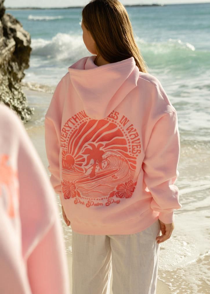 Pink Pink Palm Puff Everything Comes in Waves Hoodie | US-PAGEH6970