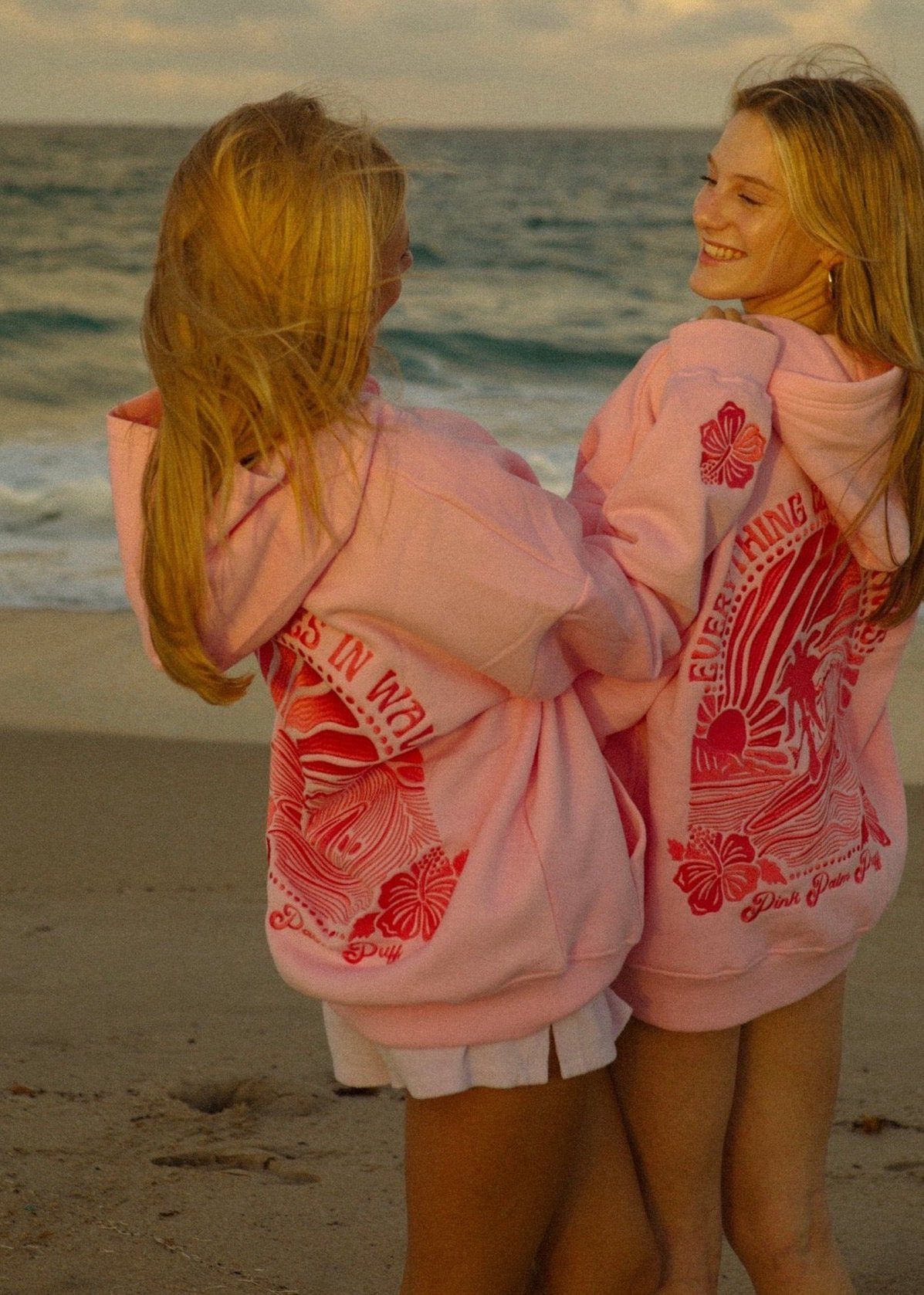 Pink Pink Palm Puff Everything Comes in Waves Hoodie | US-PAGEH6970