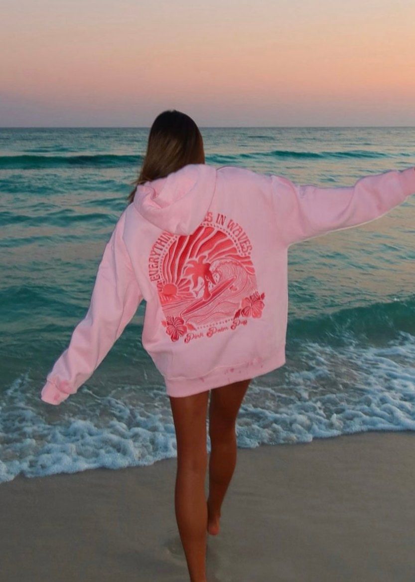 Pink Pink Palm Puff Everything Comes in Waves Hoodie | US-PAGEH6970