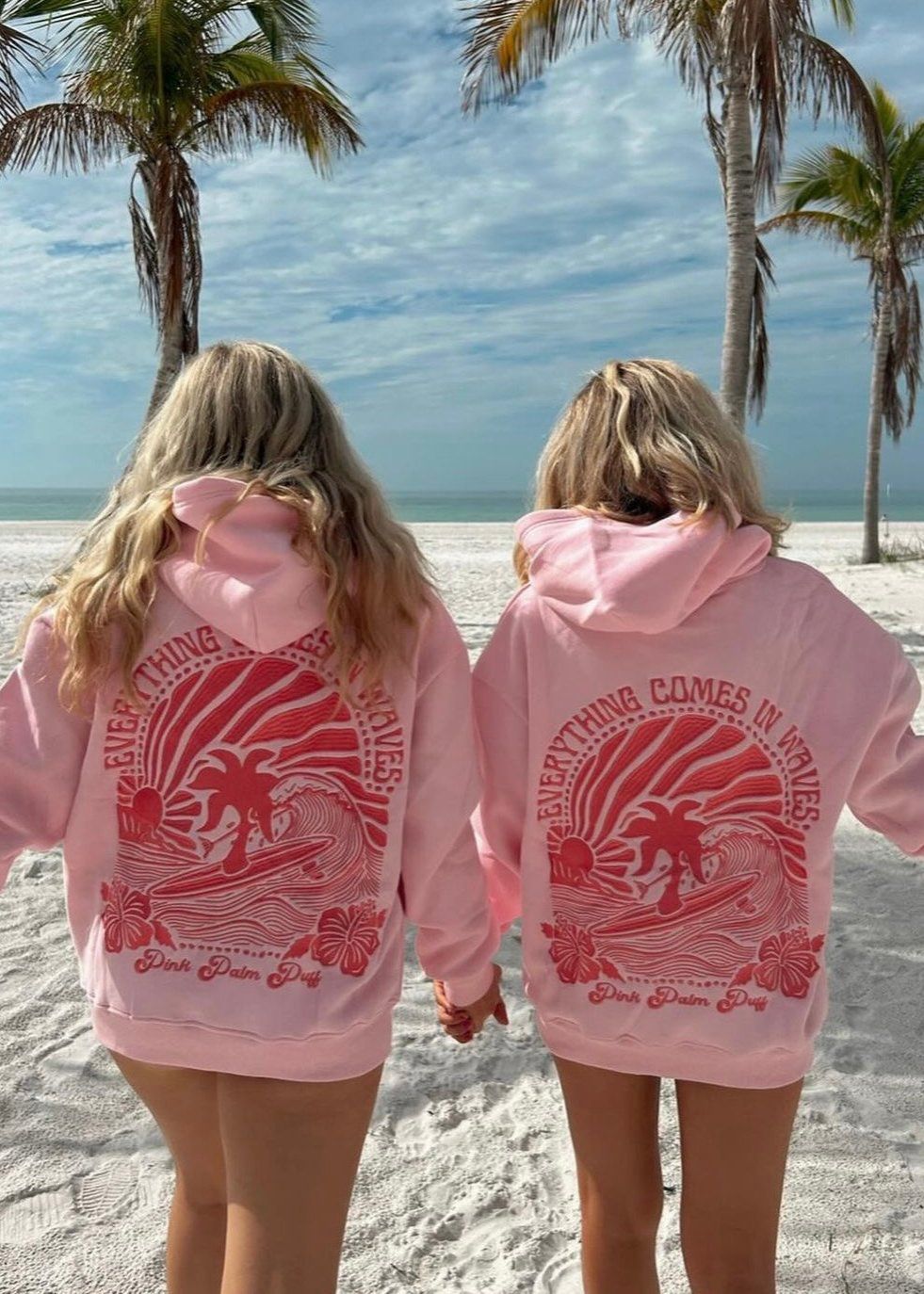 Pink Pink Palm Puff Everything Comes in Waves Hoodie | US-PAGEH6970