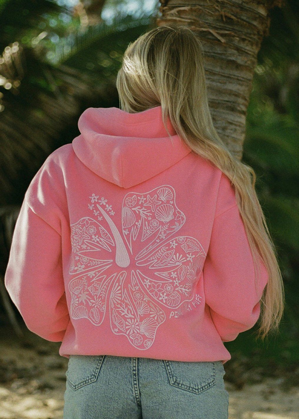 Pink Pink Palm Puff Hawaii Hibiscus Hoodie | US-XTCDN7219