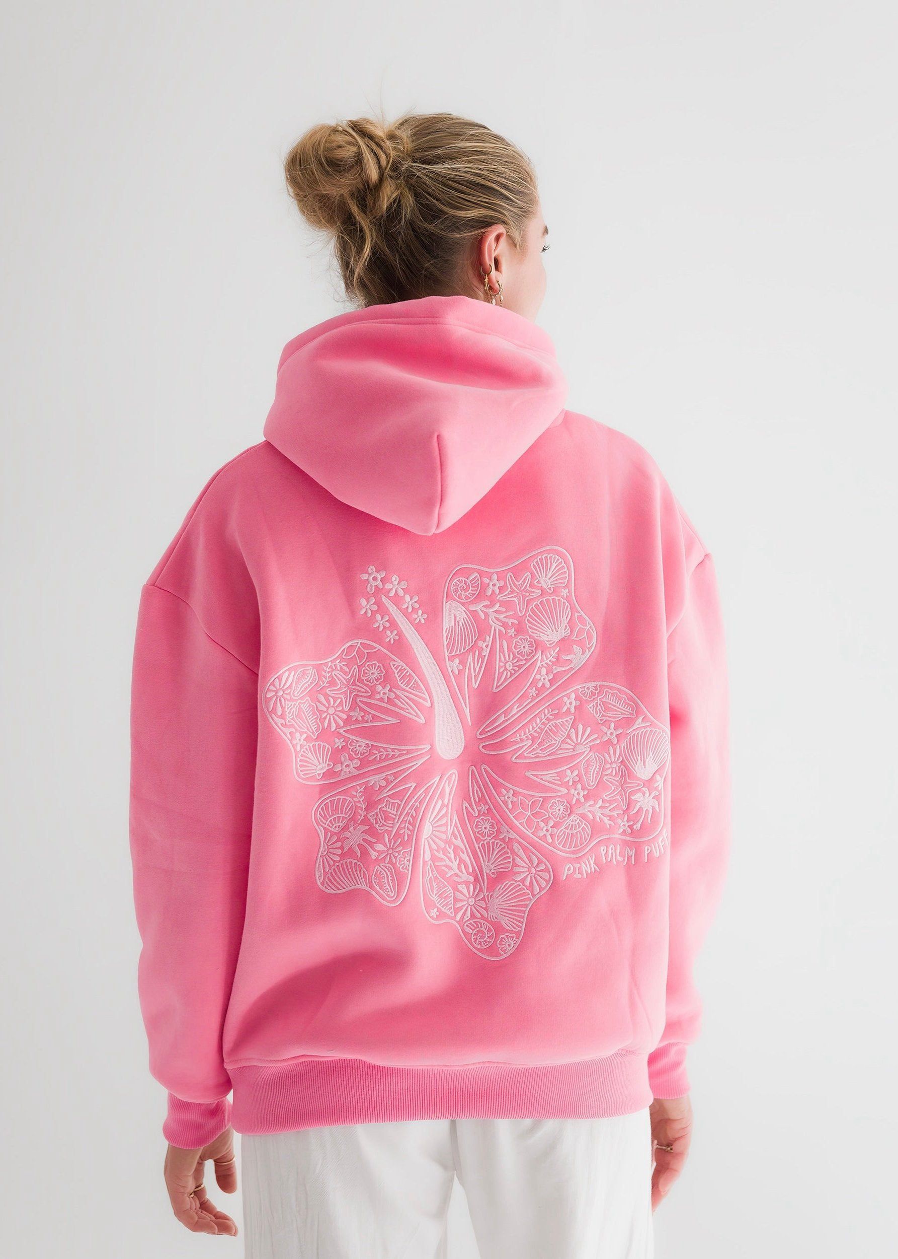 Pink Pink Palm Puff Hawaii Hibiscus Hoodie | US-XTCDN7219