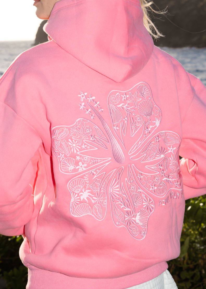 Pink Pink Palm Puff Hawaii Hibiscus Hoodie | US-XTCDN7219